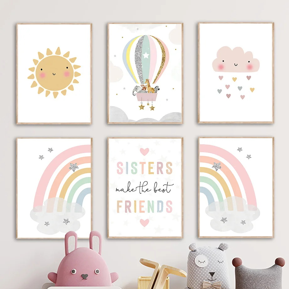Baby Nursery Products - Giraffe Elephant Hot Balloon Sun Rainbow