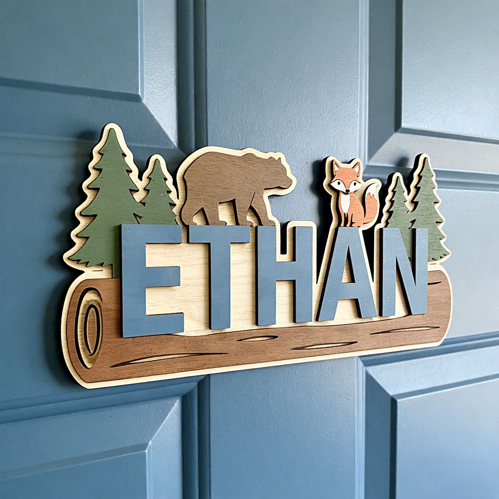 Baby Nursery Kids - Woodland Forest Animal Personalized Name Wooden