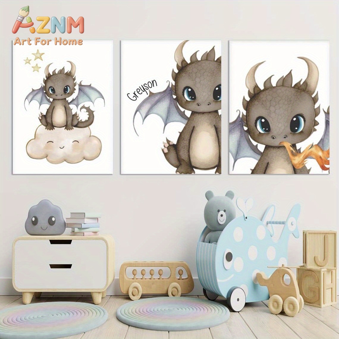 Baby Nursery Kids - AZNM Cute Baby Dragon Canvas Wall