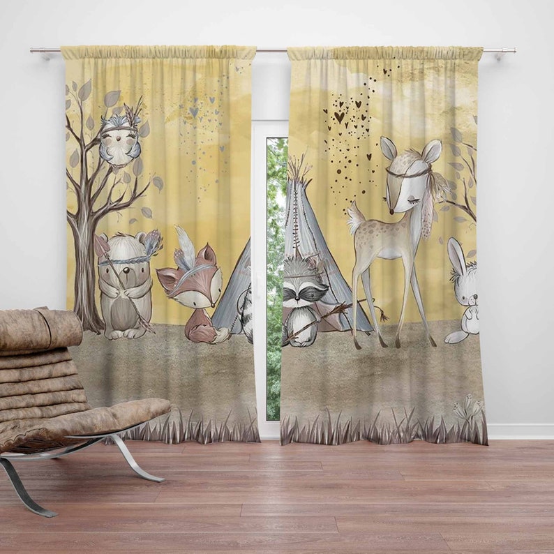 Baby Nursery Curtains - Boho Animals Nursery Curtain Woodland Kids