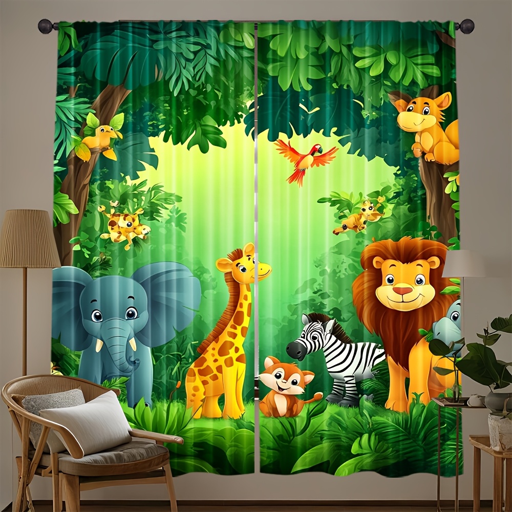 Baby Nursery Panelling - 2pcs Cartoon Animal Curtains Jungle Safari