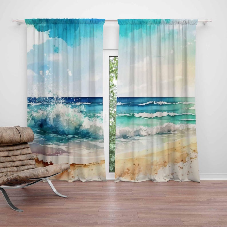Baby Nursery Curtains - Sea Wave Curtains Ocean Nature Bedroom