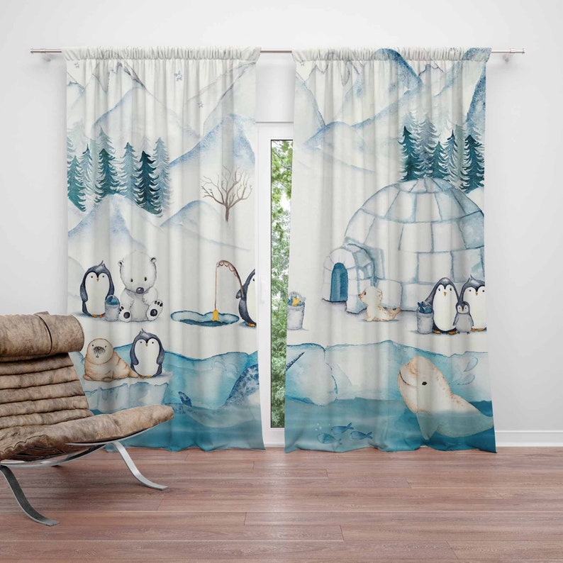 Baby Nursery Curtains - Arctic Animals Nursery Curtain Kids Bedroom
