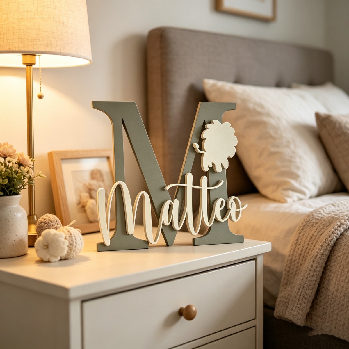 Baby Nursery Kids - 1Pc Custom Lion Name & Initial