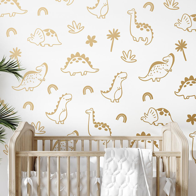 Baby Nursery Panelling - Geometric Dinosaur Tree Rainbow Wall Sticker