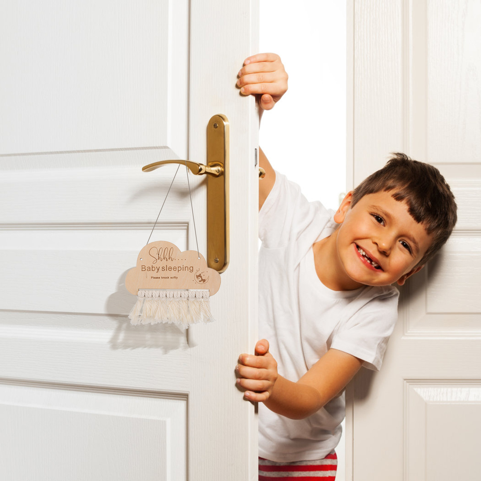 Baby Nursery Essentials - Wooden Baby Sleeping Sign Door Hanger