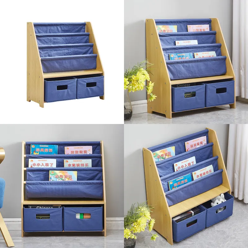 Baby Nursery Unit - Kids Canvas Bookshelf Layered Storage Rack