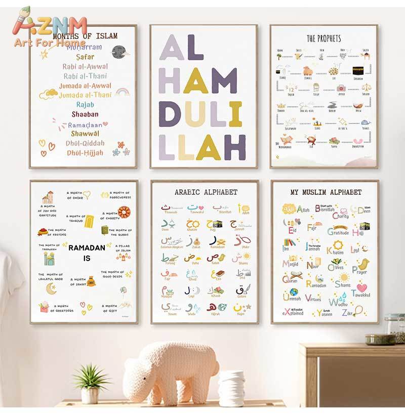 Baby Nursery Art - Islam Muslim Prophets Arabic Alphabet Allah