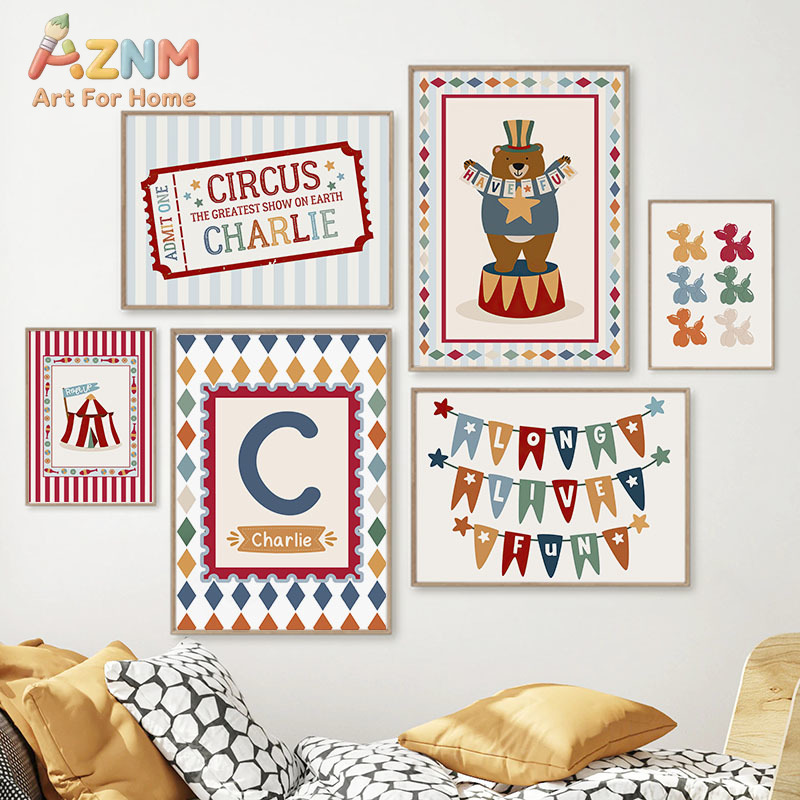 Baby Nursery Kids - Circus Bear Magician Dog Quote Nursery