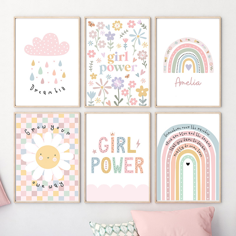 Baby Nursery Art - Sun Flower Rainbow Cloud Heart Nursery
