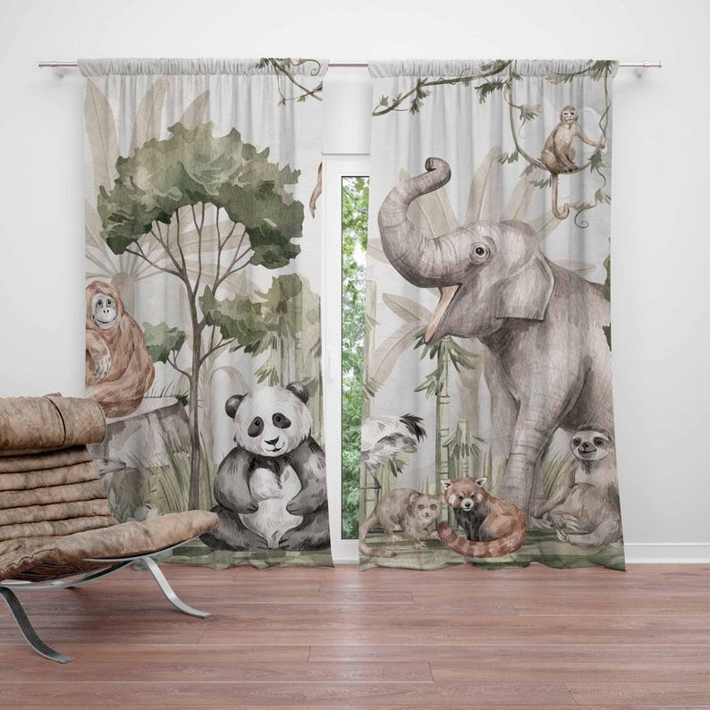 Baby Nursery Curtains - Safari Animals Curtains Kids Bedroom Curtains