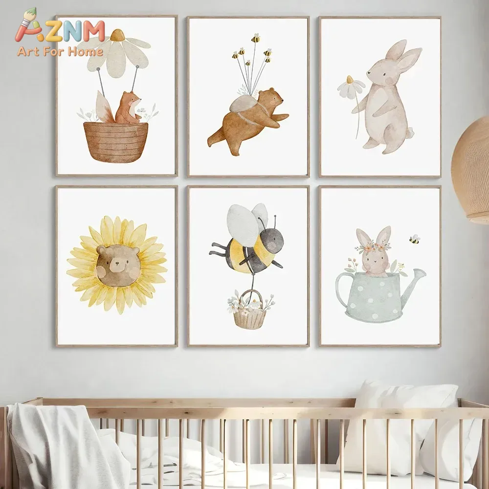 AZNM Watercolor Bear Fox Anima - Baby Nursery Frames recension och pris