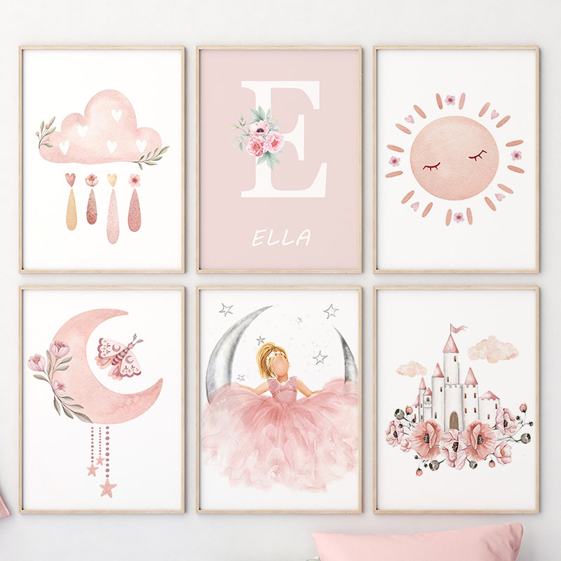 Pink Angel Girl Sun Moon Cloud - Baby Nursery Art recension och pris