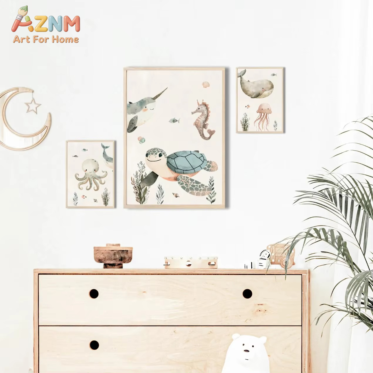 AZNM Watercolor Cute Ocean Ani - Baby Nursery Art recension och pris