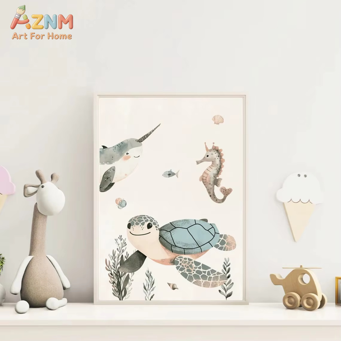 AZNM Watercolor Cute Ocean Ani - Baby Nursery Art recension och pris