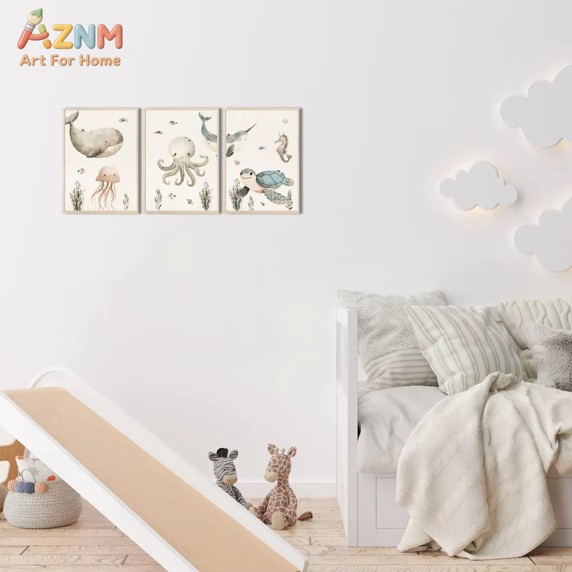 AZNM Watercolor Cute Ocean Ani - Baby Nursery Art recension och pris