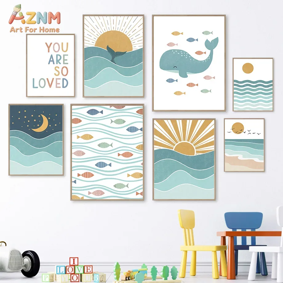 AZNM Boho Ocean Canvas Wall Ar - Baby Nursery Art recension och pris