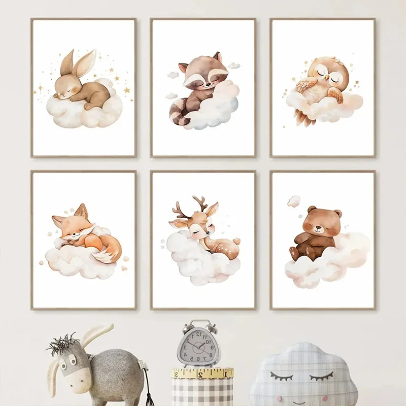 Cartoon Cloud Animal Canvas Pa - Baby Nursery Frames recension och pris