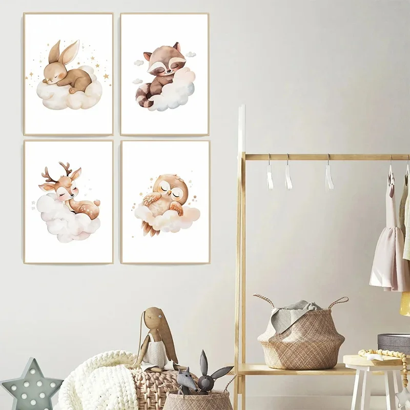 Cartoon Cloud Animal Canvas Pa - Baby Nursery Frames recension och pris