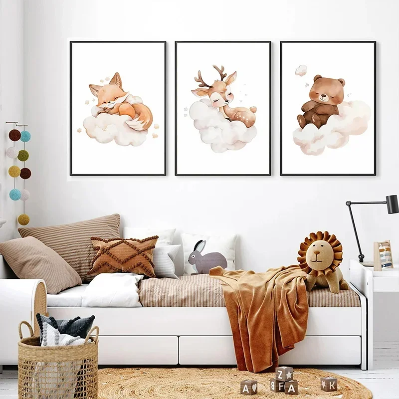Cartoon Cloud Animal Canvas Pa - Baby Nursery Frames recension och pris