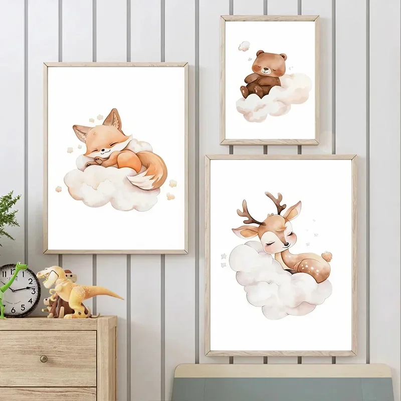 Cartoon Cloud Animal Canvas Pa - Baby Nursery Frames recension och pris
