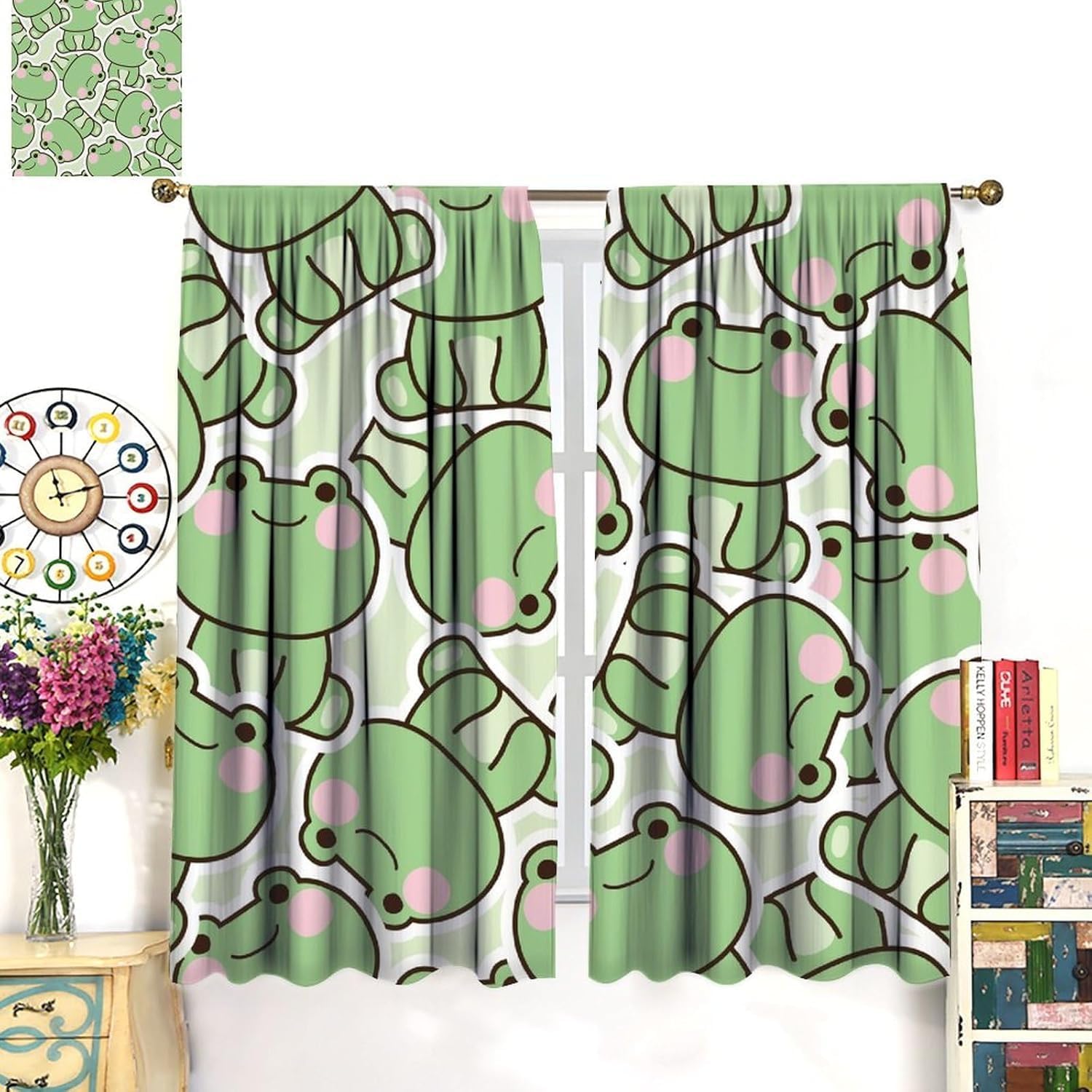 Cute Green Frog Pattern Curtai - Baby Nursery Curtains recension och pris