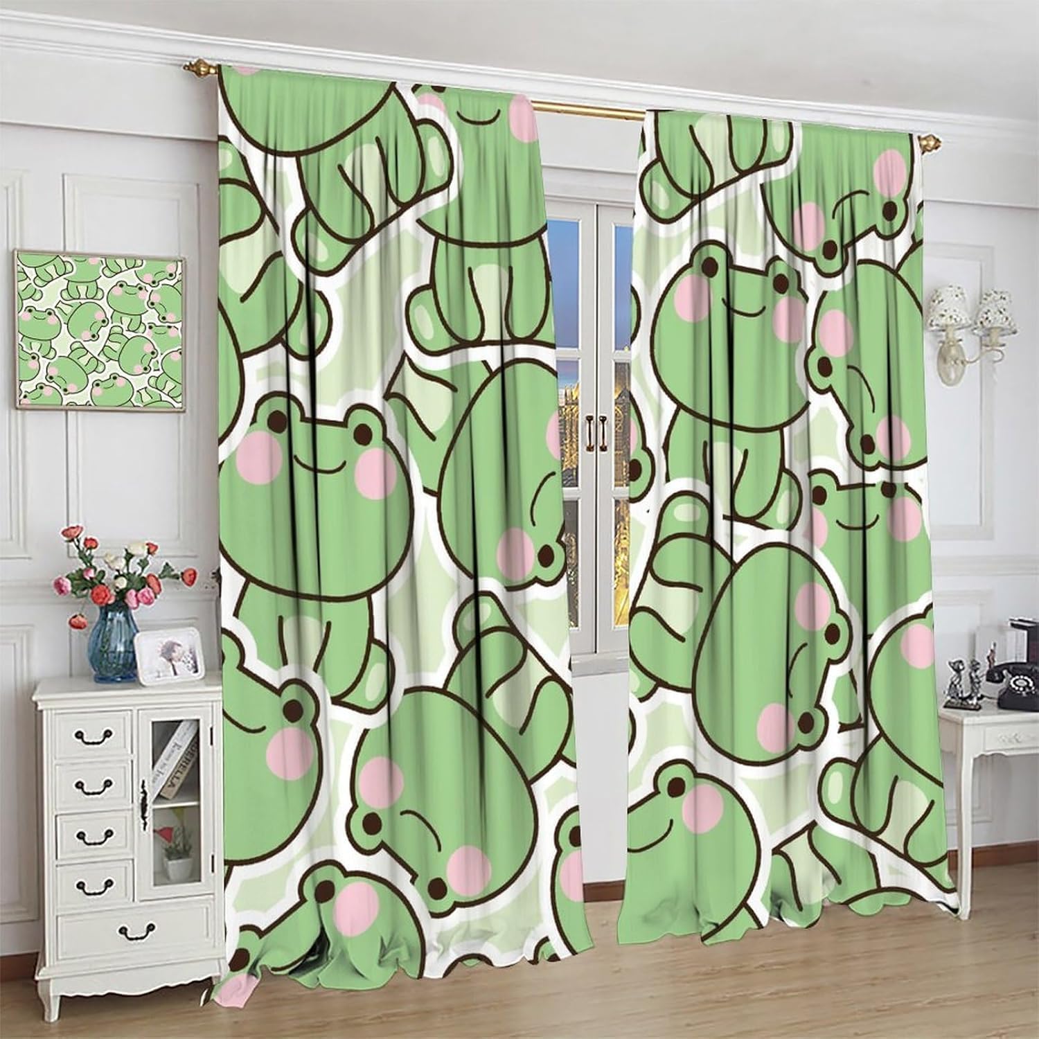 Cute Green Frog Pattern Curtai - Baby Nursery Curtains recension och pris