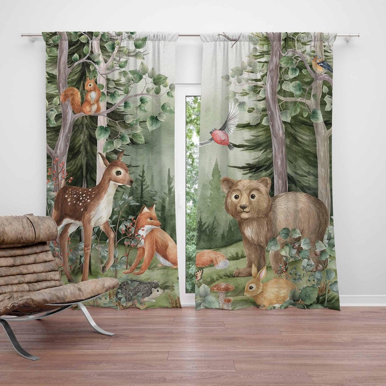 Woodland Animals Curtains Kids - Baby Nursery Panelling recension och pris