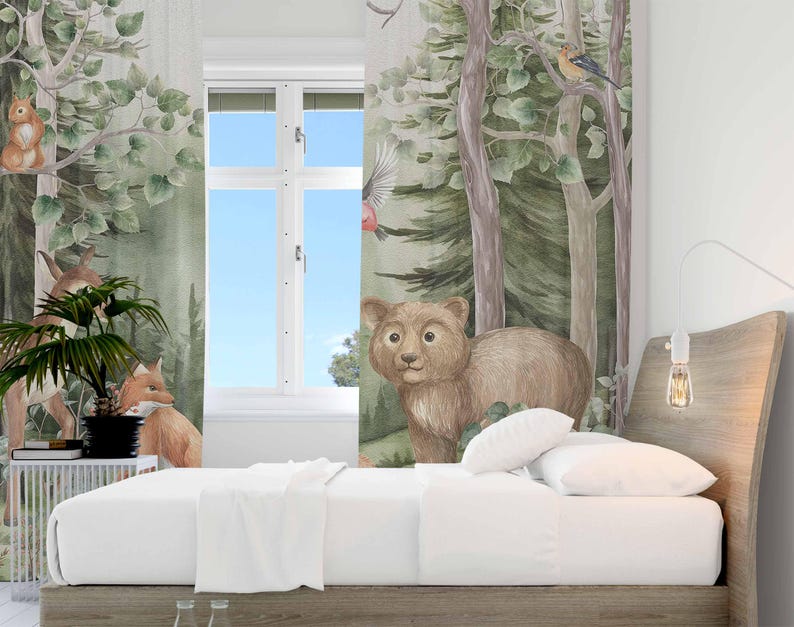 Woodland Animals Curtains Kids - Baby Nursery Panelling recension och pris