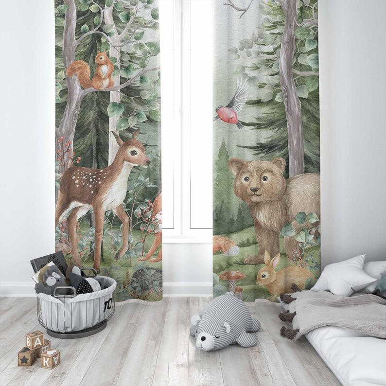 Woodland Animals Curtains Kids - Baby Nursery Panelling recension och pris