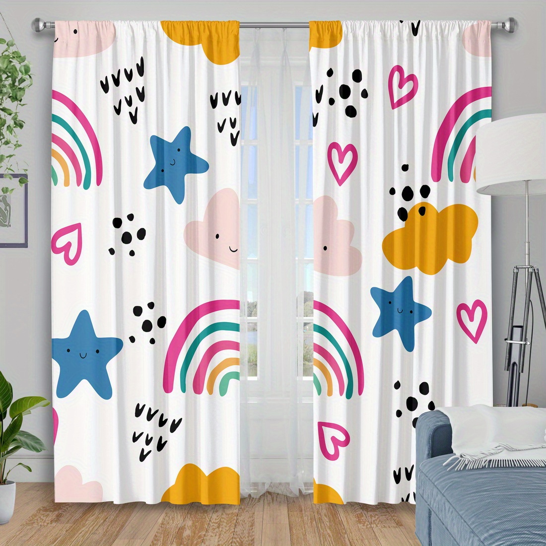 Cute Rainbow Stars Hearts Nurs - Baby Nursery Curtains recension och pris