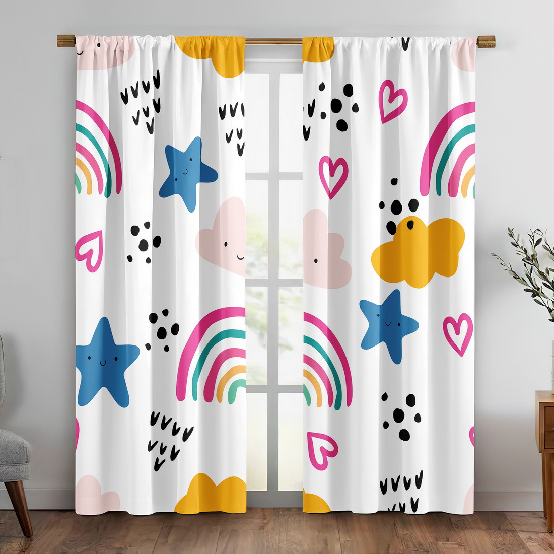Cute Rainbow Stars Hearts Nurs - Baby Nursery Curtains recension och pris