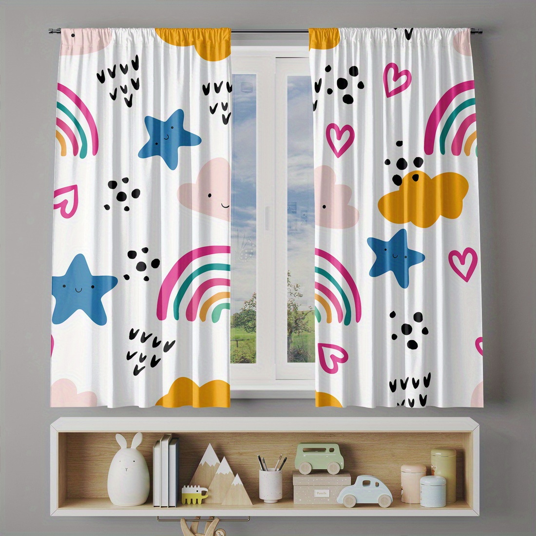 Cute Rainbow Stars Hearts Nurs - Baby Nursery Curtains recension och pris