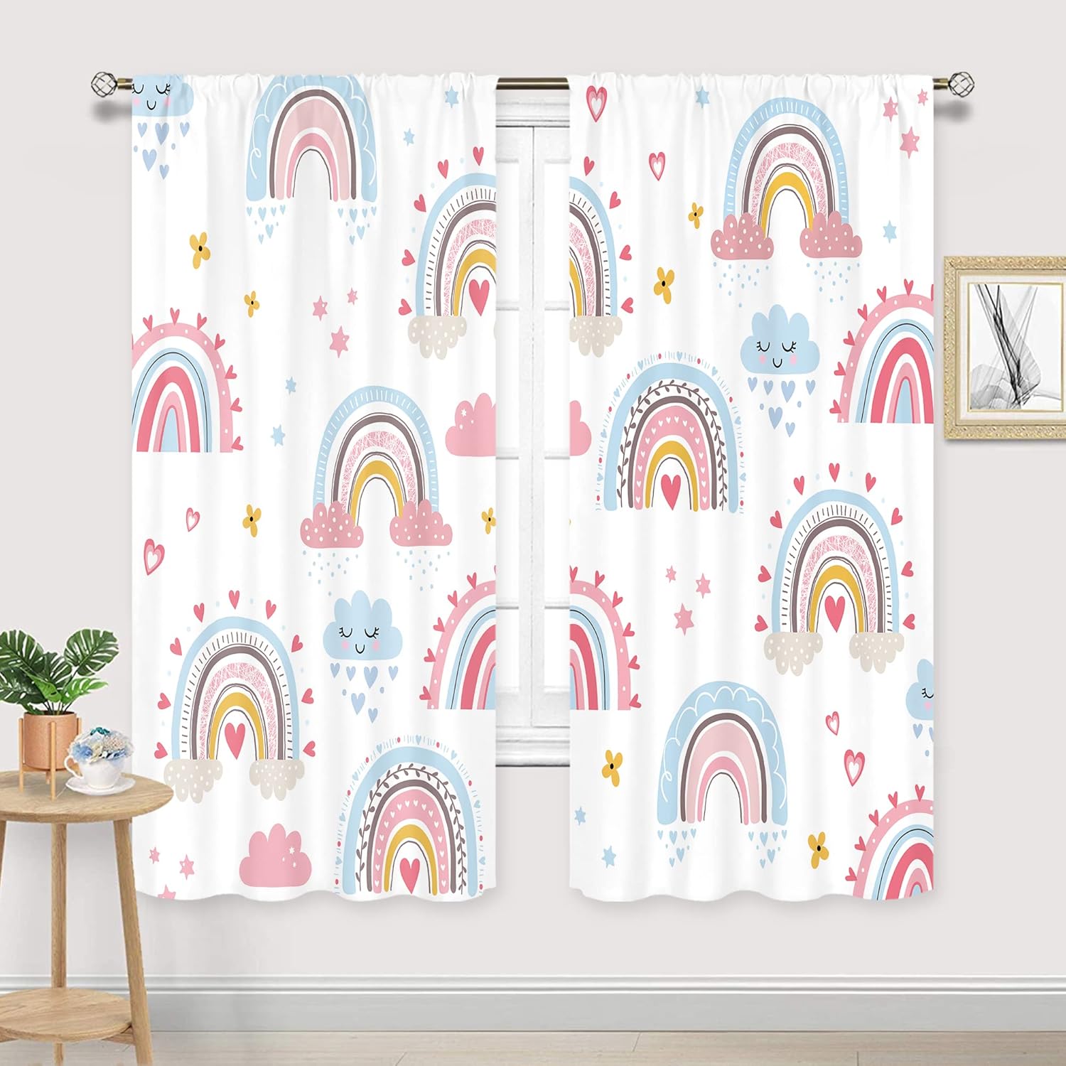 Baby Girls Pink Boho Rainbow C - Baby Nursery Curtains recension och pris