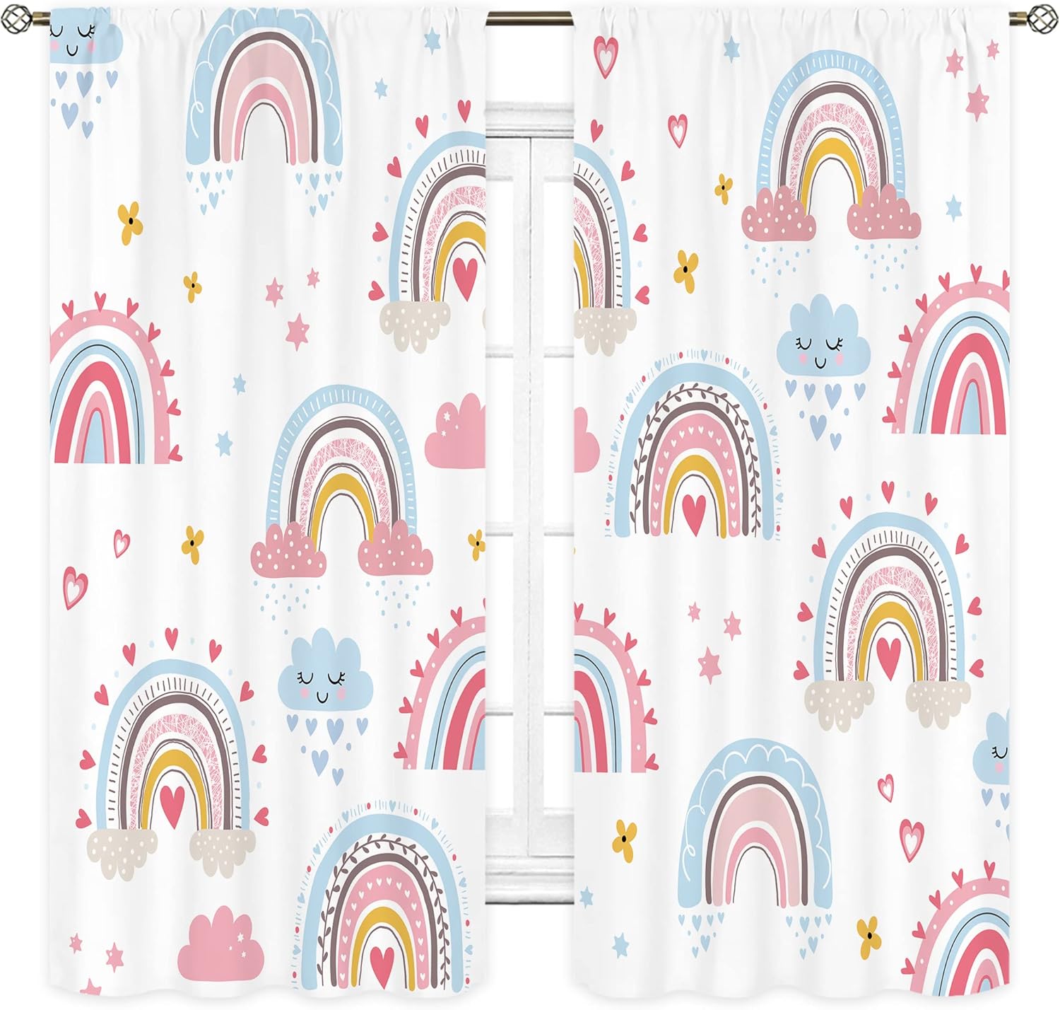 Baby Girls Pink Boho Rainbow C - Baby Nursery Curtains recension och pris
