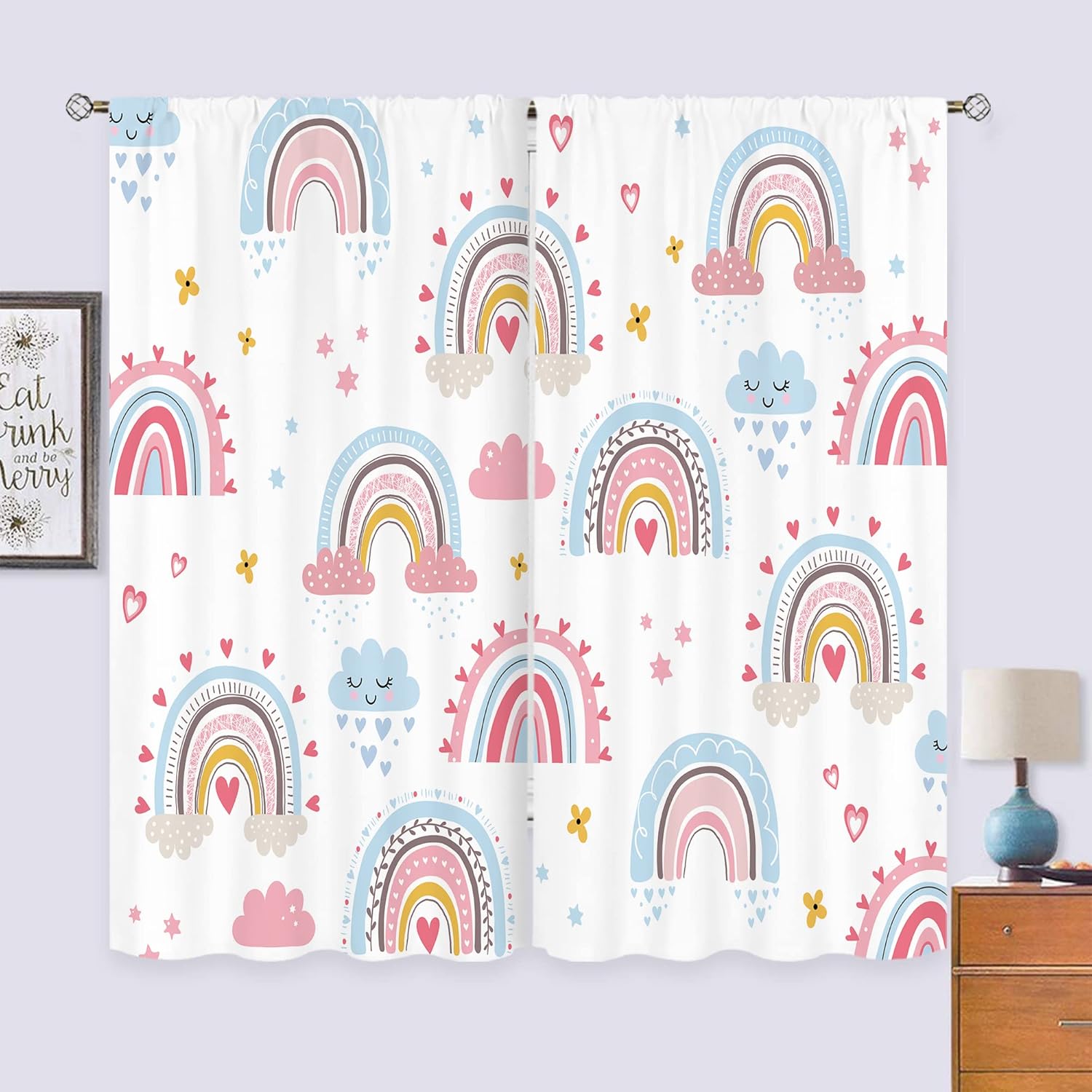 Baby Girls Pink Boho Rainbow C - Baby Nursery Curtains recension och pris